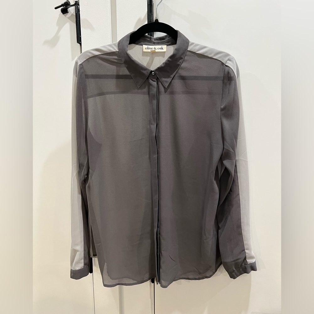 Sheer button up dual-colored top